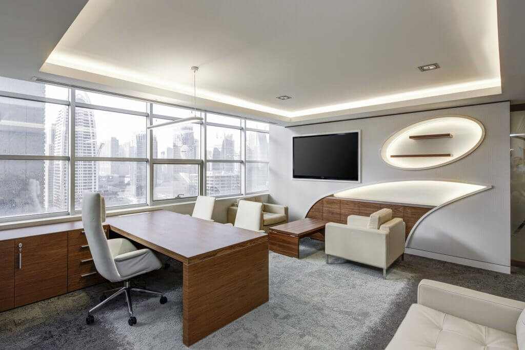 Modern office space thoroughly deep cleaned by Fort Worth Cleaning Professionals, featuring spotless floors, sanitized desks, and a tidy, organized layout ready for use.