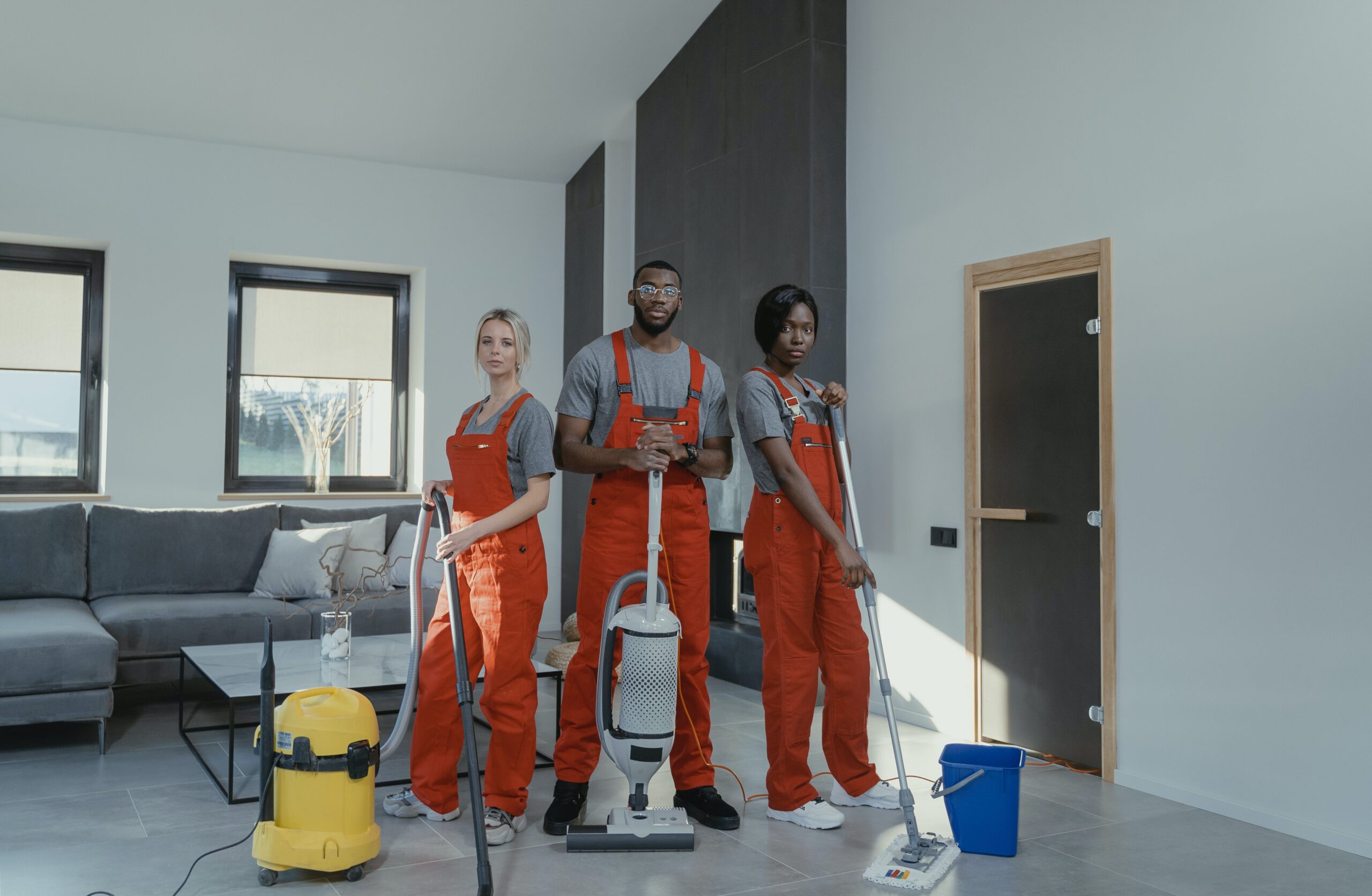 Team of professional cleaners working together to ensure a spotless environment. Commercial cleaning excellence by Fort Worth experts.