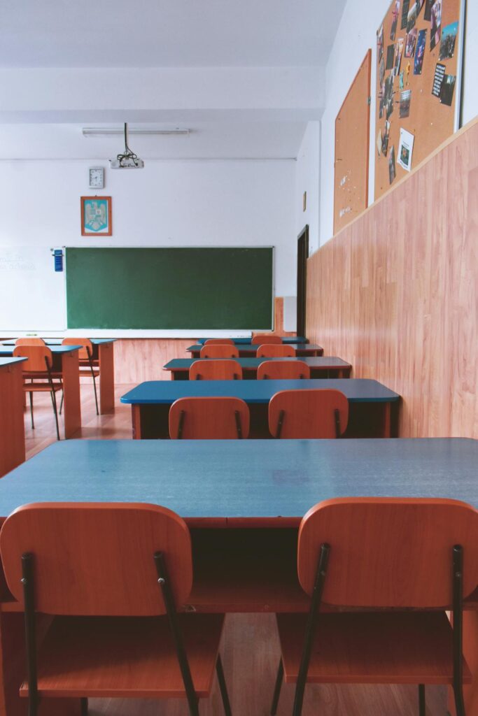 Spotless and well-organized classroom thoroughly cleaned by Fort Worth Cleaning Professionals, featuring sanitized desks, polished floors, and a fresh learning environment designed for student success.
