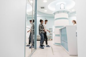 A spotless healthcare reception area in Fort Worth, TX, meticulously cleaned by Fort Worth Cleaning Professionals, featuring shining floors, sanitized surfaces, and an inviting environment ready to welcome patients and visitors.